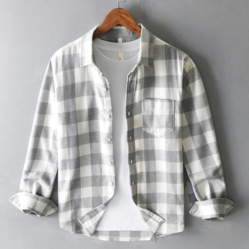 James - Men's Brushed Cotton Check Long Sleeve Plaid Shirt 3