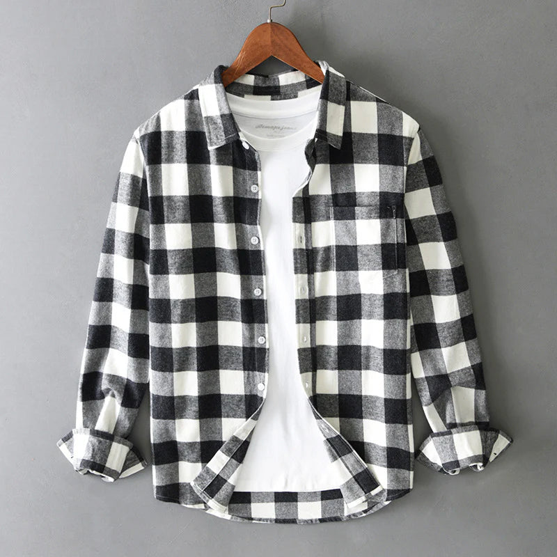 James - Men's Brushed Cotton Check Long Sleeve Plaid Shirt 4