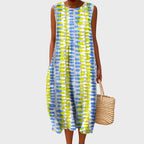 Jennifer - Women's Sleeveless Tiered Linen Midi Dress
