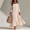 Kalinda - Women's Pleated Off-Shoulder Long Sleeve Maxi Dress 1