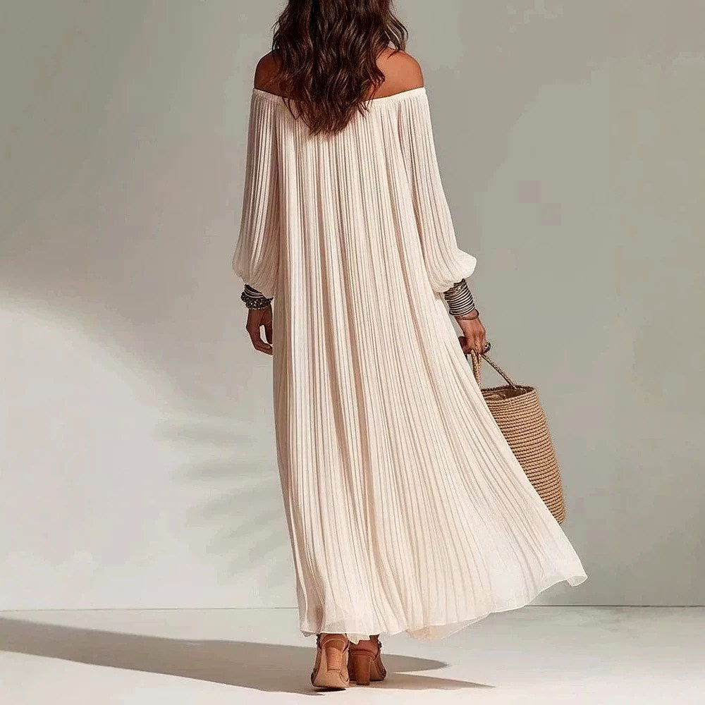 Kalinda - Women's Pleated Off-Shoulder Long Sleeve Maxi Dress 2