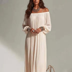 Kalinda - Women's Pleated Off-Shoulder Long Sleeve Maxi Dress 4