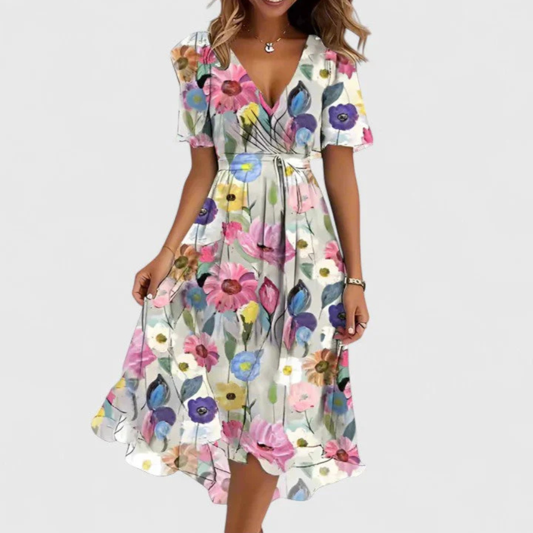 Katie - Women's Floral V-Neck Wrap Midi Dress