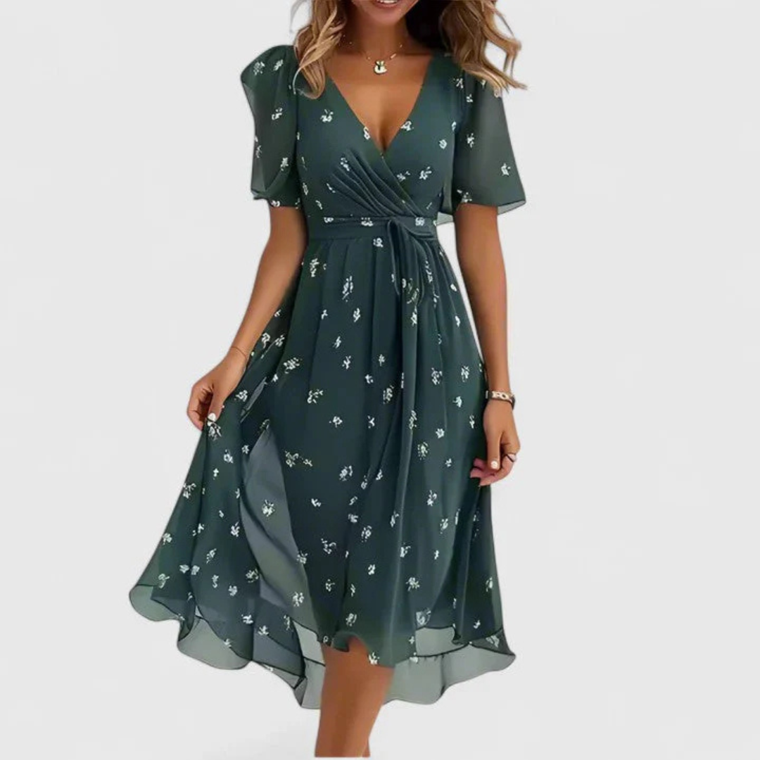 Katie - Women's Floral V-Neck Wrap Midi Dress