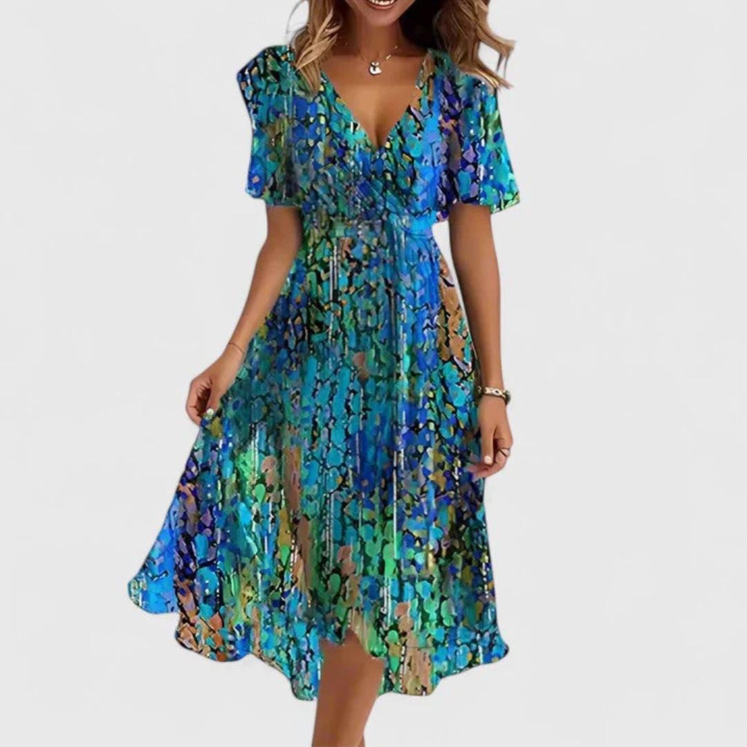 Katie - Women's Floral V-Neck Wrap Midi Dress