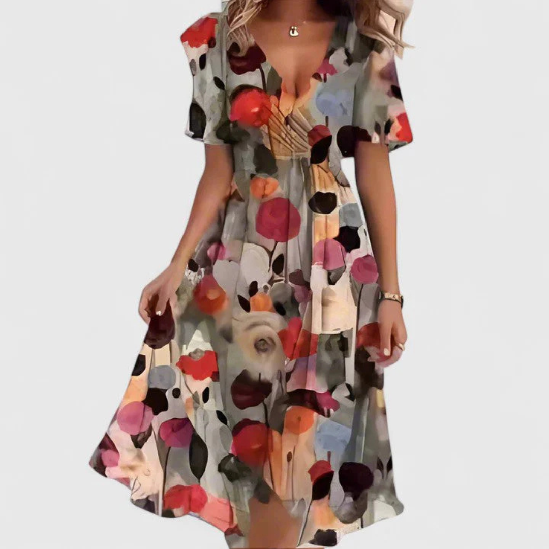 Katie - Women's Floral V-Neck Wrap Midi Dress