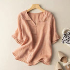 Keira - Women's Button-Front Blouse with Scalloped Collar