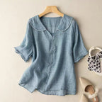 Keira - Women's Button-Front Blouse with Scalloped Collar