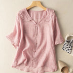 Keira - Women's Button-Front Blouse with Scalloped Collar