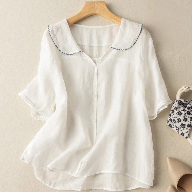 Keira - Women's Button-Front Blouse with Scalloped Collar