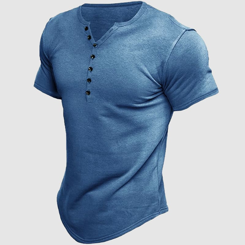 Ken - Men's Button-Neck Short Sleeve Cotton Henley T-Shirt 1