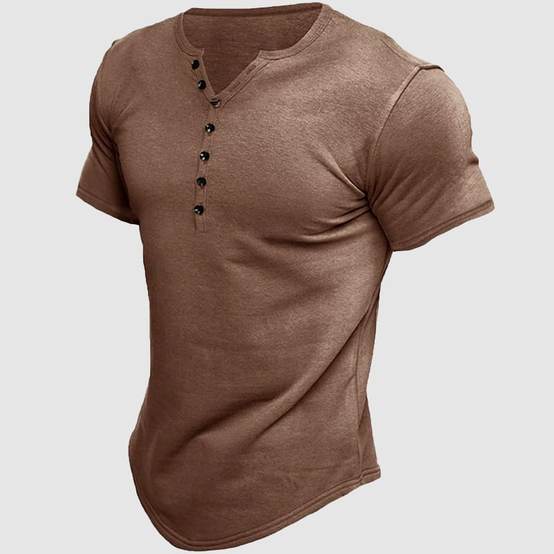 Ken - Men's Button-Neck Short Sleeve Cotton Henley T-Shirt 2