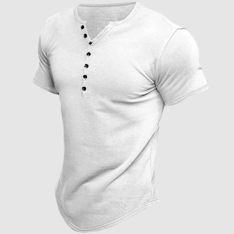 Ken - Men's Button-Neck Short Sleeve Cotton Henley T-Shirt 3