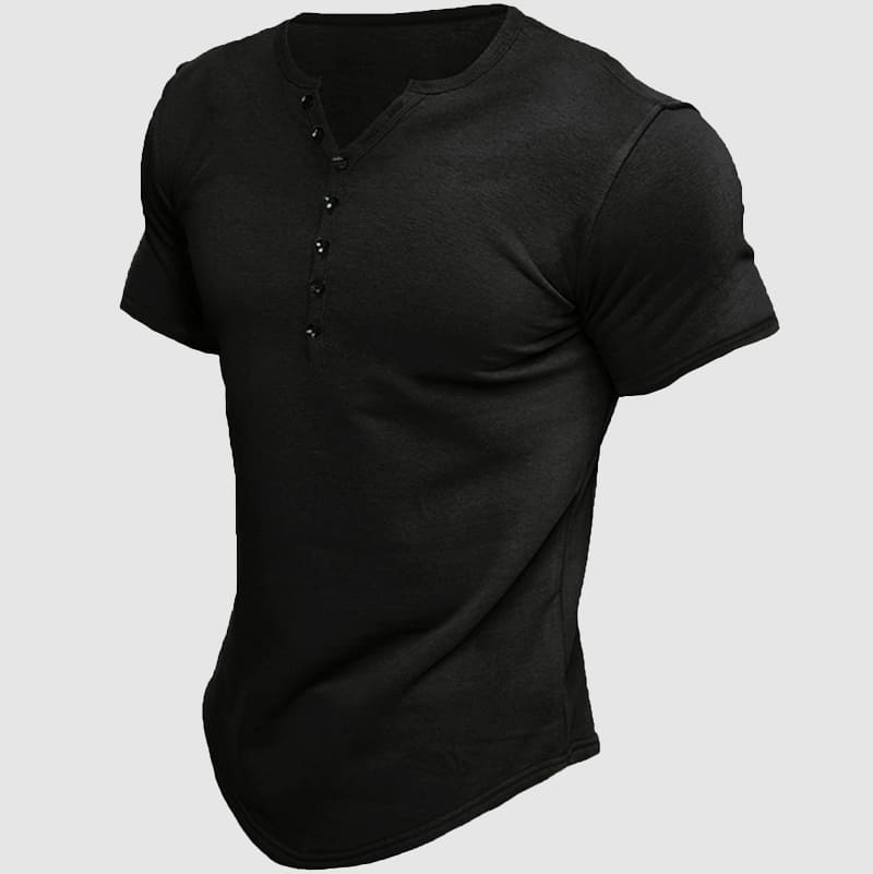 Ken - Men's Button-Neck Short Sleeve Cotton Henley T-Shirt 4