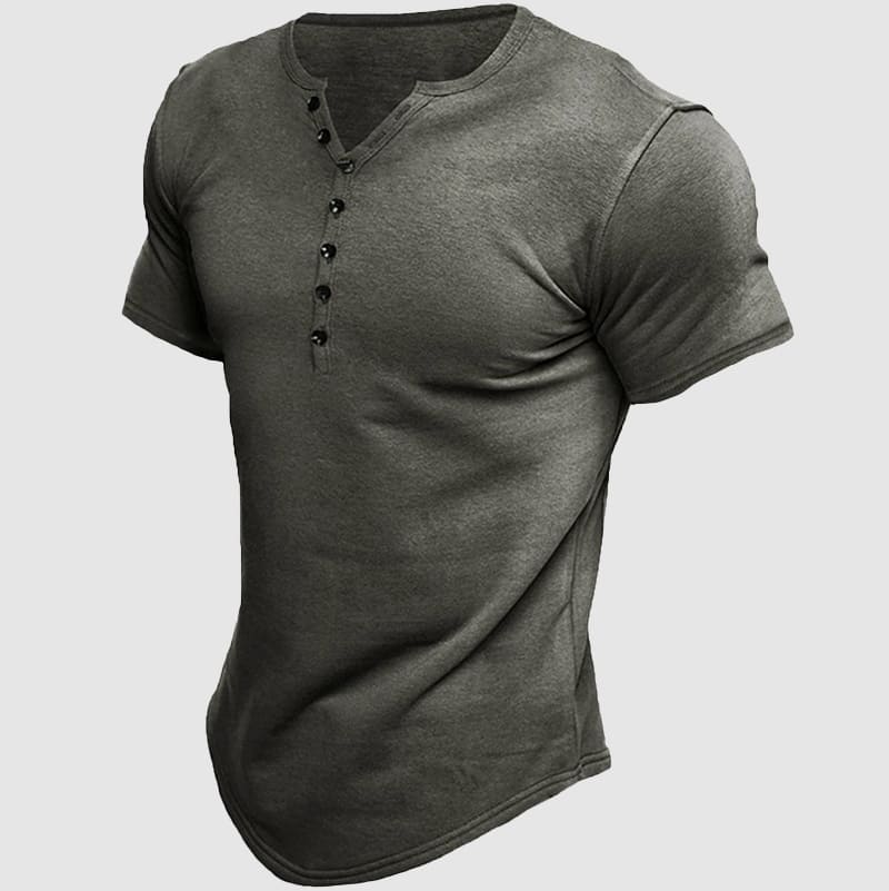 Ken - Men's Button-Neck Short Sleeve Cotton Henley T-Shirt 5