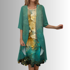 Kendall - Women's Floral Slip Dress with Sheer Duster Cardigan