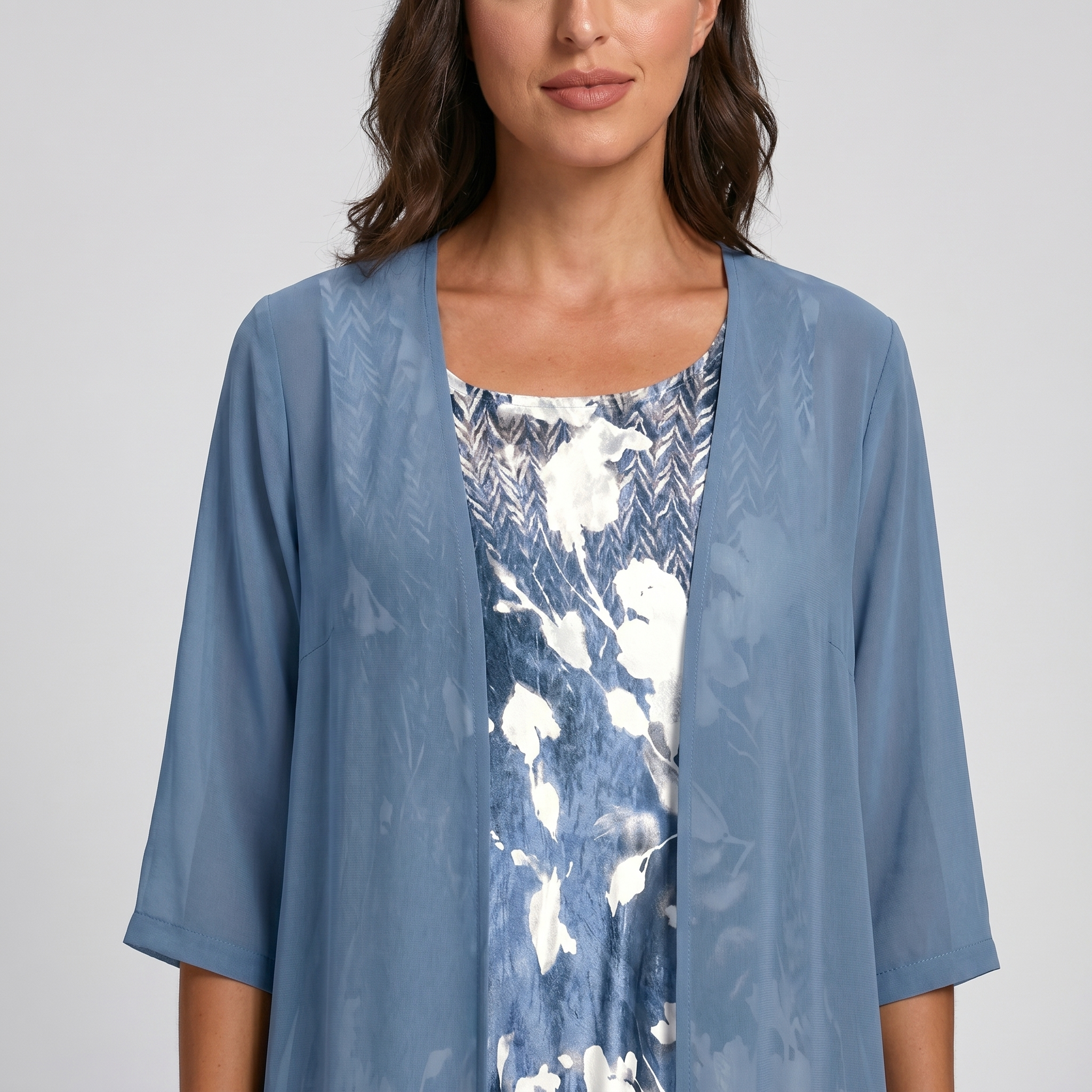 Kendall - Women's Floral Slip Dress with Sheer Duster Cardigan