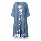 Kendall - Women's Floral Slip Dress with Sheer Duster Cardigan