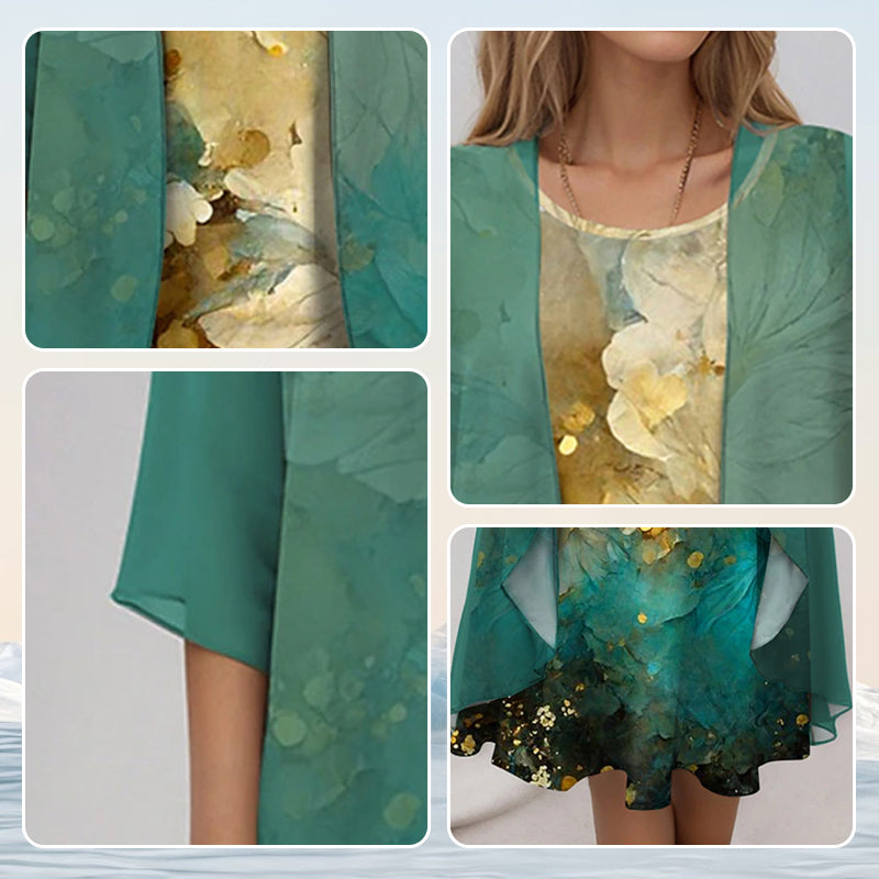 Kendall - Women's Floral Slip Dress with Sheer Duster Cardigan