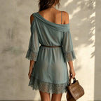 Kendall - Women's Asymmetric Lace Trim Mini Dress 2