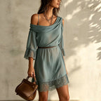 Kendall - Women's Asymmetric Lace Trim Mini Dress 3