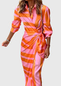 Lacey - Women's Striped Wrap Midi Dress