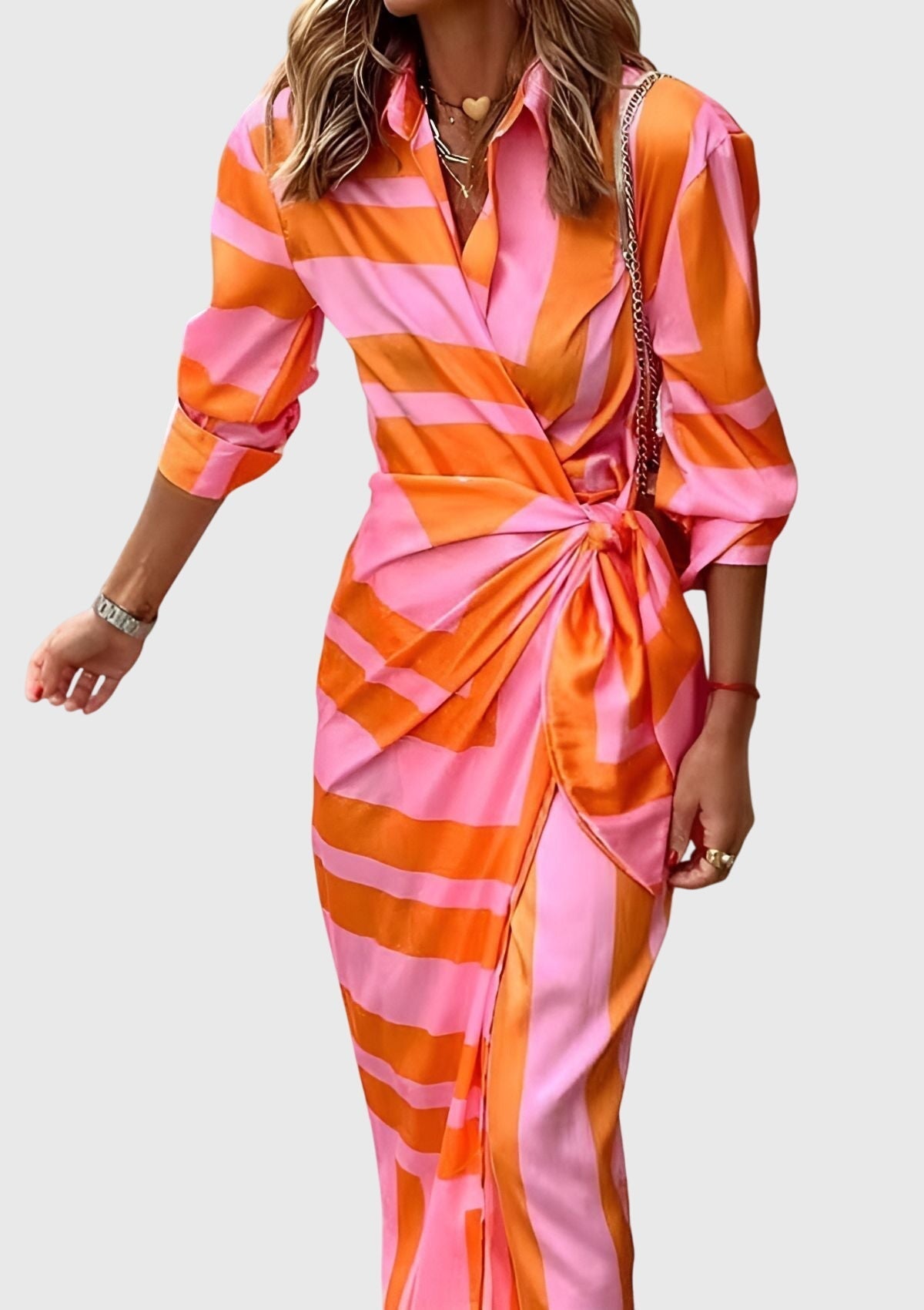 Lacey - Women's Striped Wrap Midi Dress