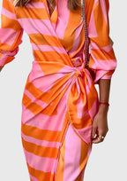 Lacey - Women's Striped Wrap Midi Dress