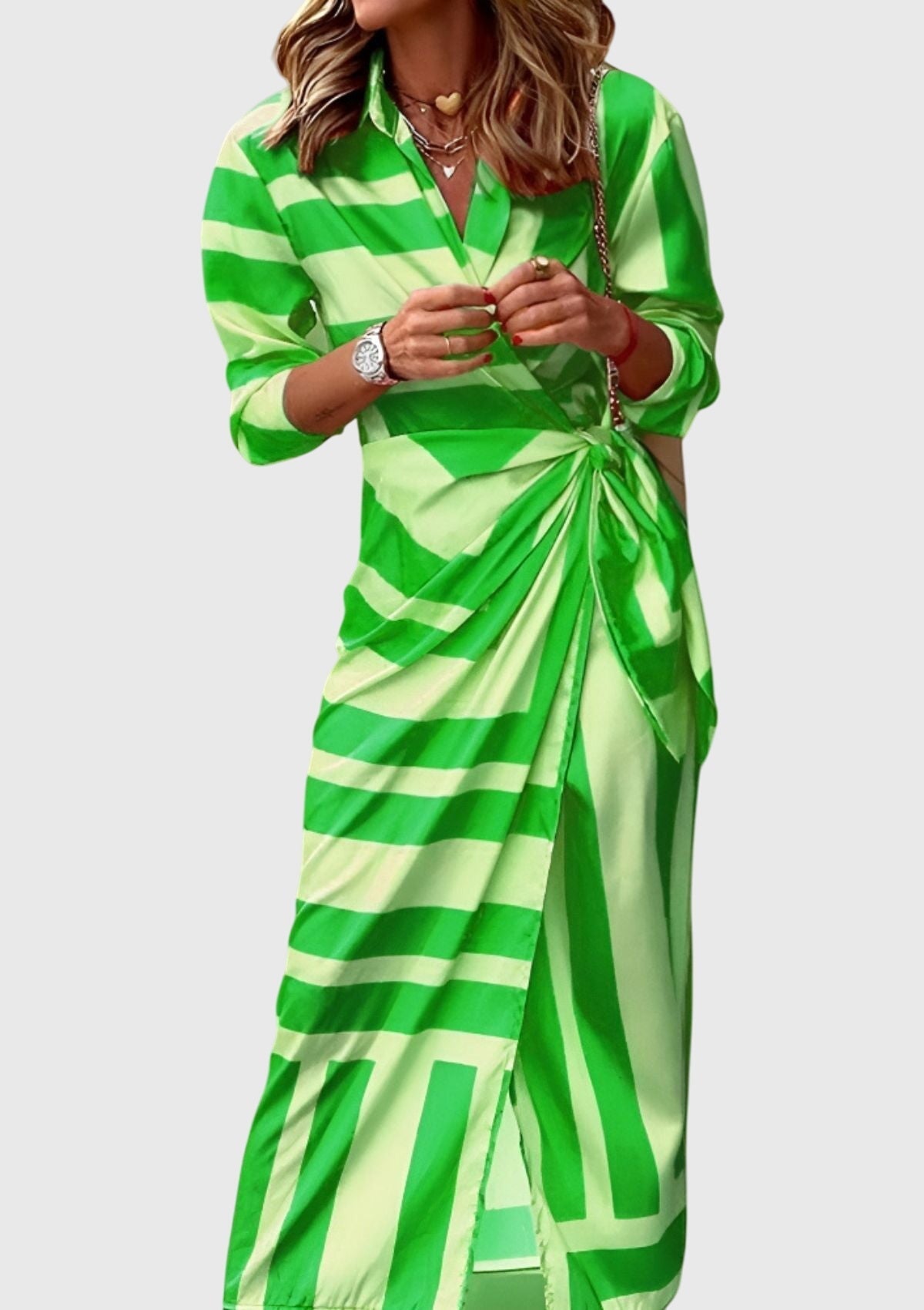 Lacey - Women's Striped Wrap Midi Dress