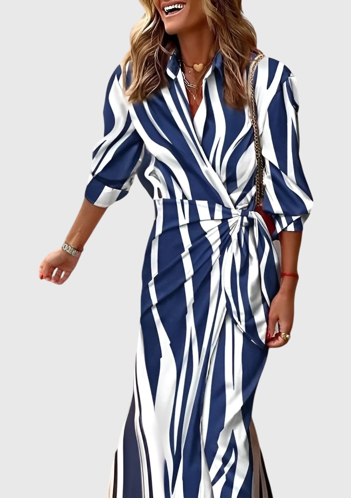 Lacey - Women's Striped Wrap Midi Dress