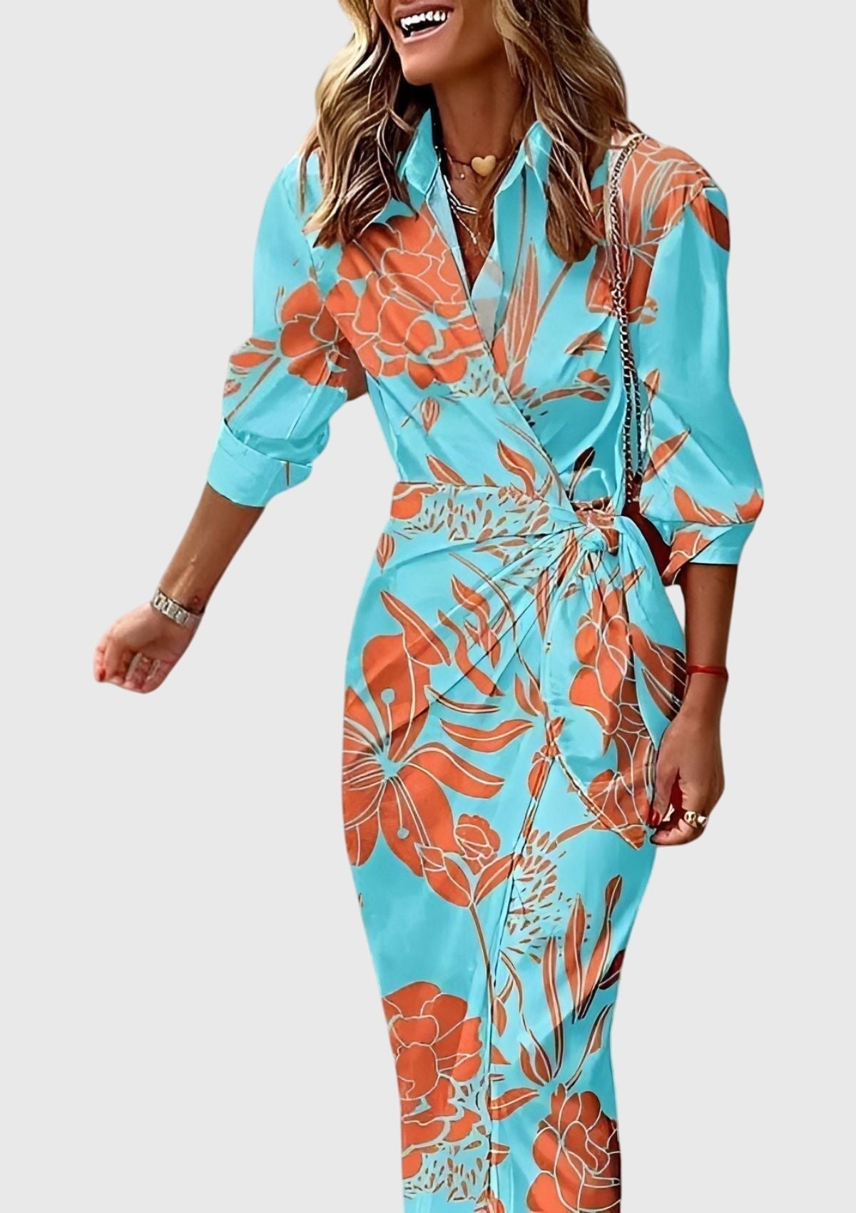 Lacey - Women's Striped Wrap Midi Dress