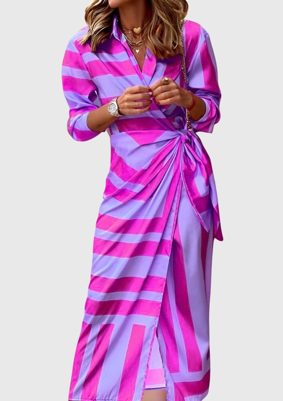 Lacey - Women's Striped Wrap Midi Dress