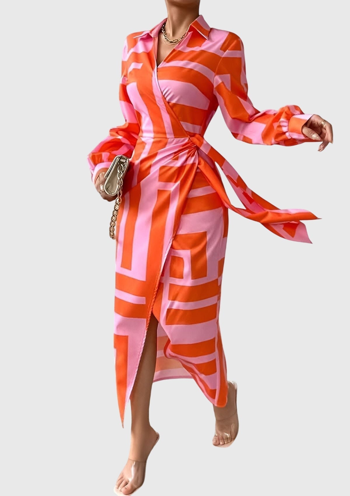 Lacey - Women's Striped Wrap Midi Dress