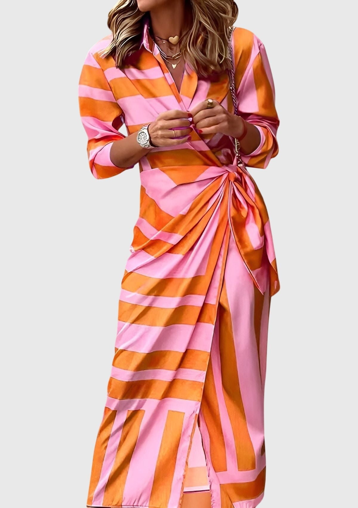 Lacey - Women's Striped Wrap Midi Dress