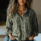 Lorelai - Women's Button-Front Collared Blouse with Printed Pattern