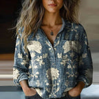 Lorelai - Women's Button-Front Collared Blouse with Printed Pattern