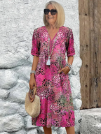 Loretta - Women's Patterned V-Neck Midi Dress