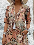 Loretta - Women's Patterned V-Neck Midi Dress