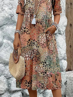 Loretta - Women's Patterned V-Neck Midi Dress