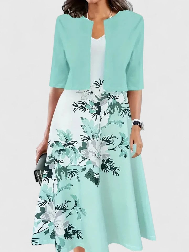 Lorraine - Women's Floral Midi Dress with Cropped Cardigan