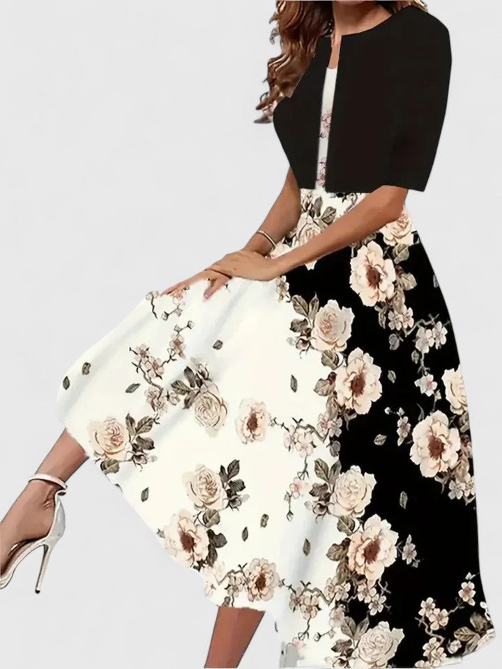 Lorraine - Women's Floral Midi Dress with Cropped Cardigan