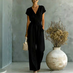 Lucinda - Women's V-Neck Wide Leg Belted Jumpsuit 2