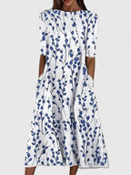 Margaret  - Women's Floral Print A-Line Midi Dress