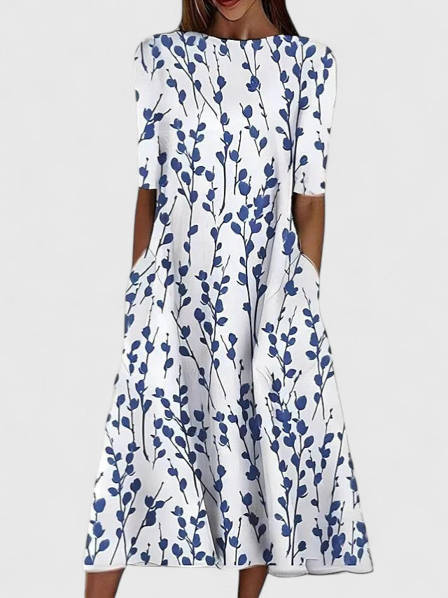 Margaret  - Women's Floral Print A-Line Midi Dress