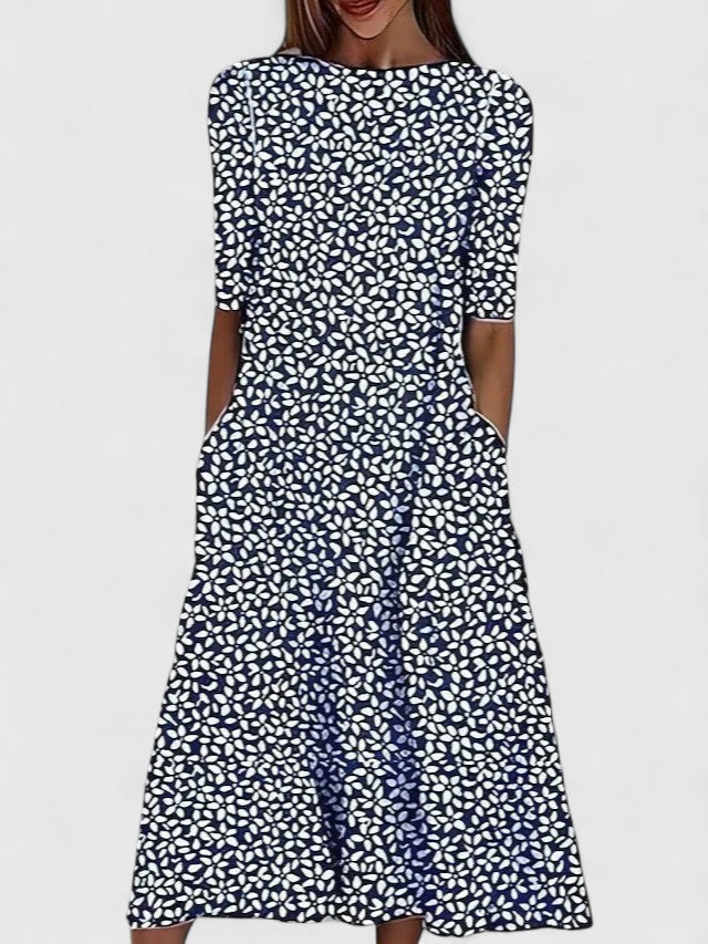 Margaret  - Women's Floral Print A-Line Midi Dress