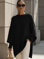 Margery - Women's Oversized Wool Blend Sweater with Ribbed Cuffs