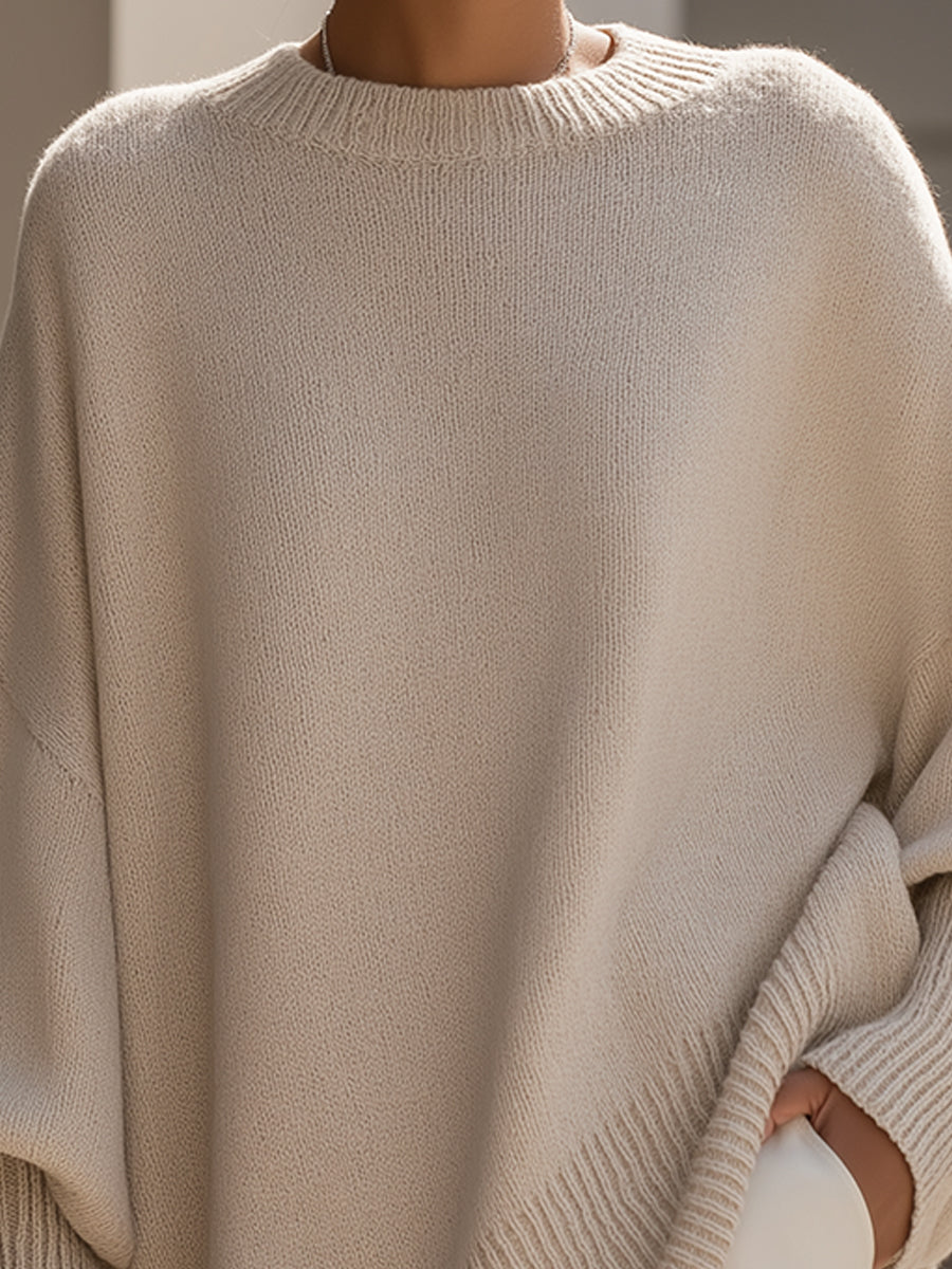 Margery - Women's Oversized Wool Blend Sweater with Ribbed Cuffs
