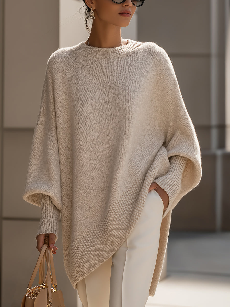 Margery - Women's Oversized Wool Blend Sweater with Ribbed Cuffs