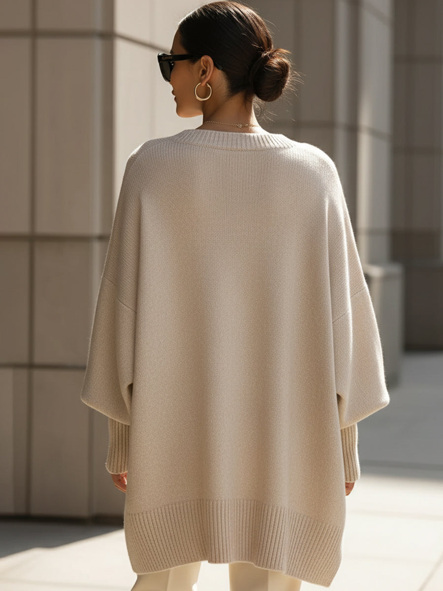 Margery - Women's Oversized Wool Blend Sweater with Ribbed Cuffs