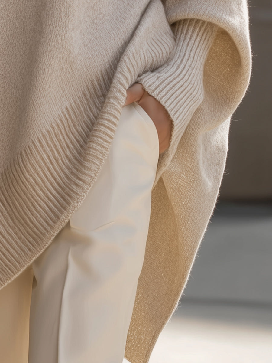 Margery - Women's Oversized Wool Blend Sweater with Ribbed Cuffs